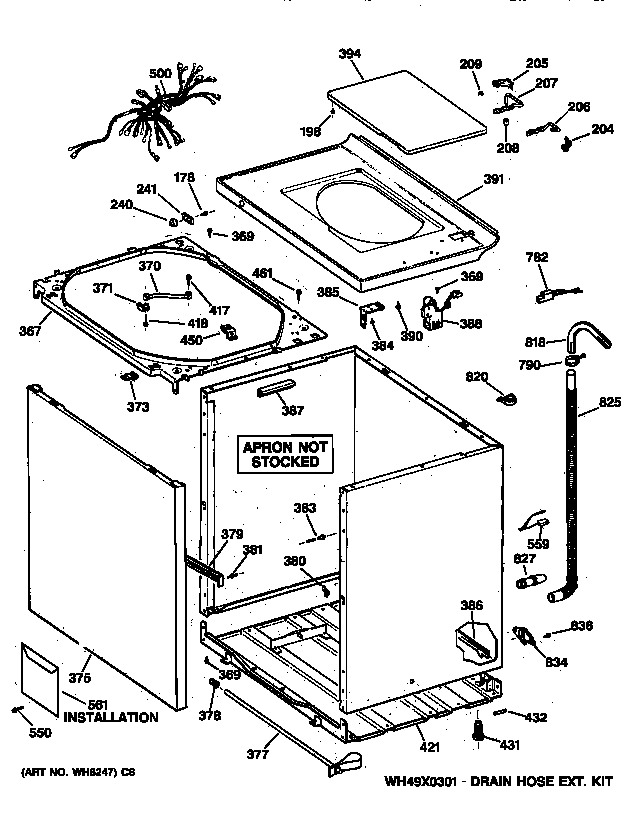 Cabinet, Cover & Front Panel Diagram and Parts List for WCCB2050TAWC  General Electric Washer