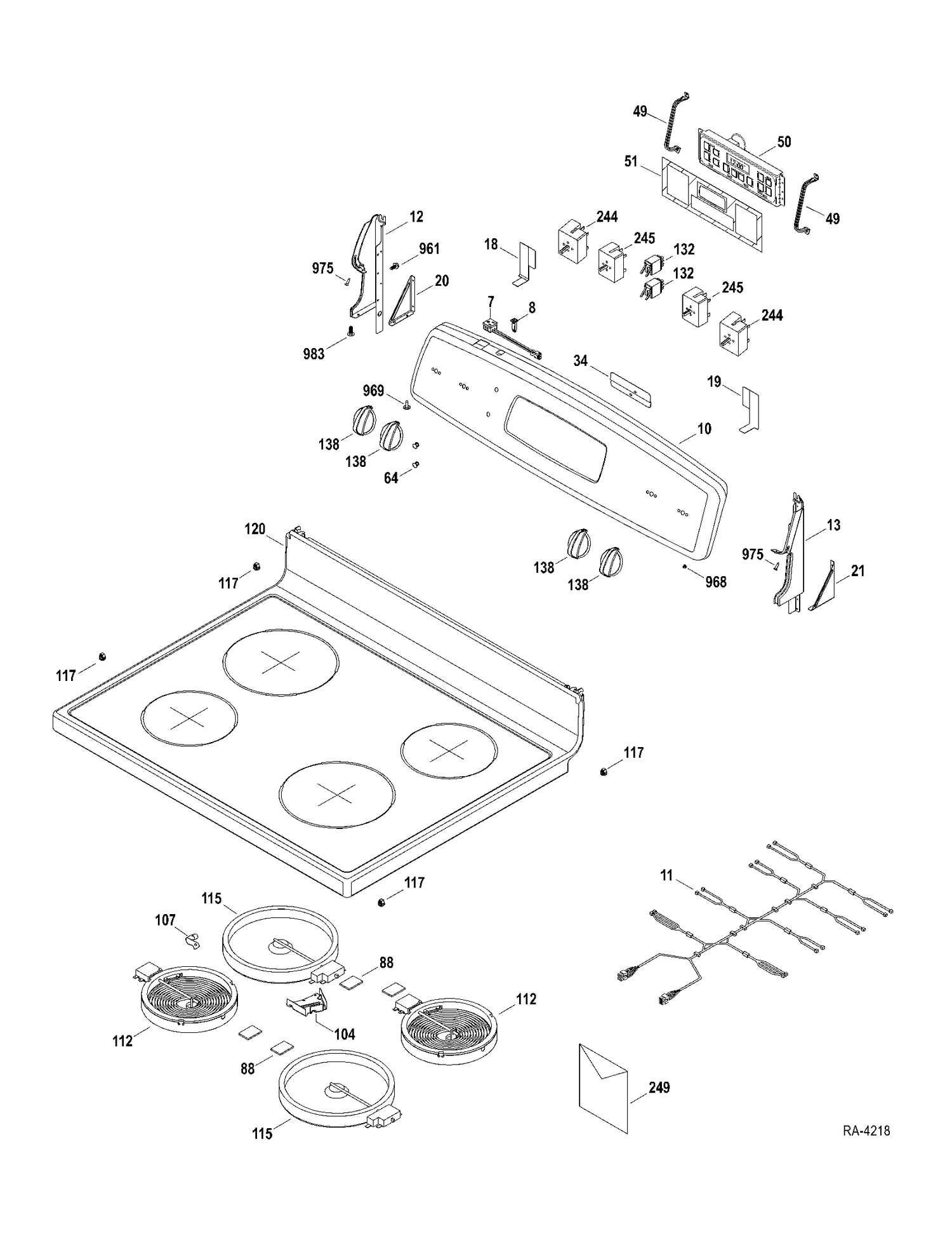CONTROLS-COOKTOP Diagram and Parts List for JCBS630DT1WW  General Electric Range