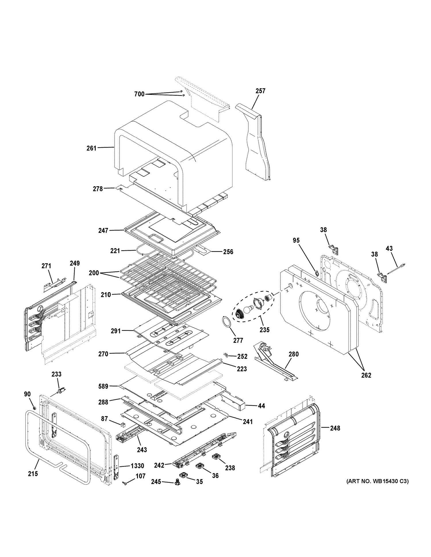 LOWER OVEN Diagram and Parts List for PGB980ZEJ4SS  General Electric Range