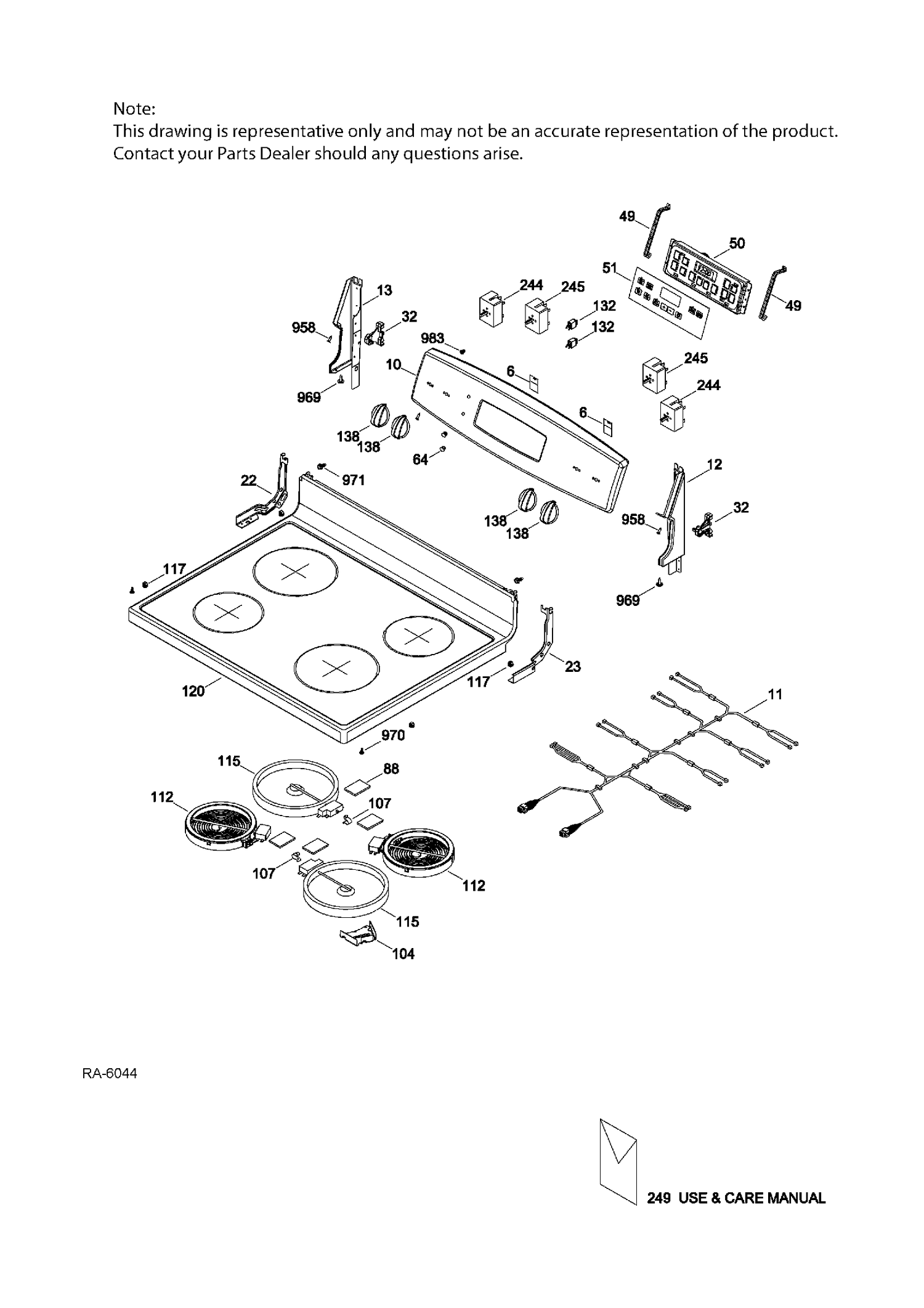 CONTROL PANEL & COOKTOP Diagram and Parts List for JCB630EJ1ES  General Electric Range