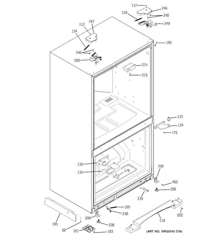 Case Parts Diagram and Parts List for PFS23KSHAFSS  General Electric Refrigerator