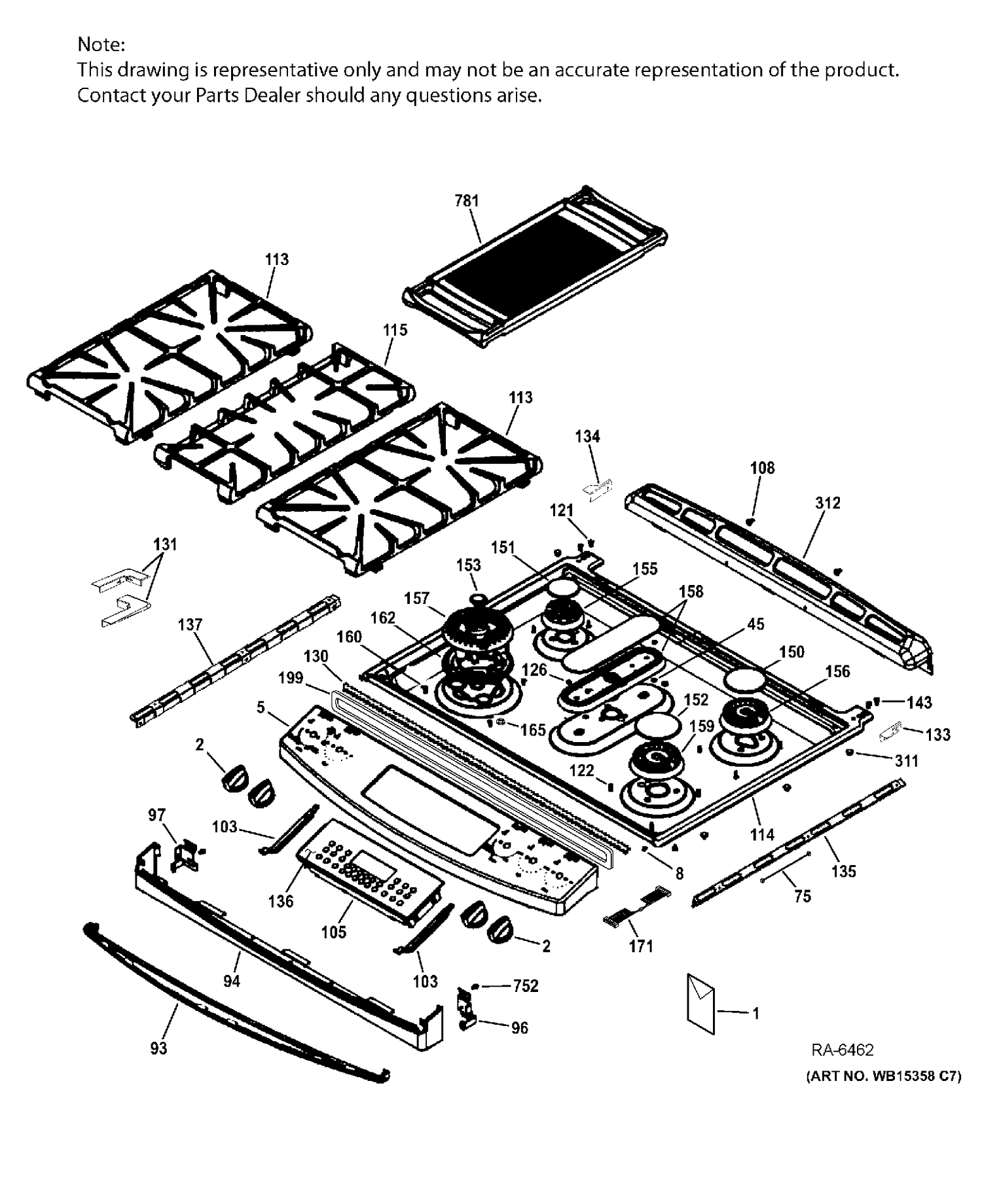 CONTROL PANEL & COOKTOP Diagram and Parts List for PCGS950SEF4SS  General Electric Range