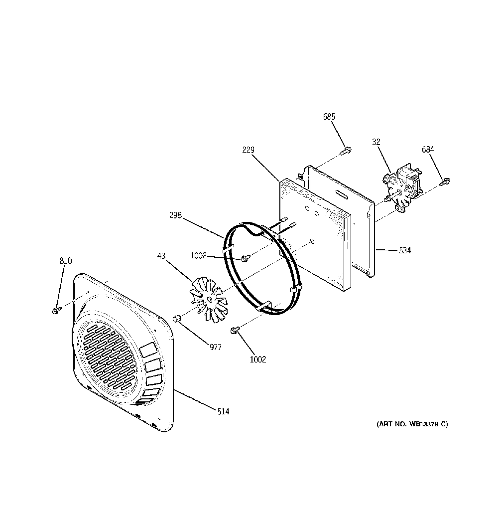 Convection fan Diagram and Parts List for 15891  General Electric Range