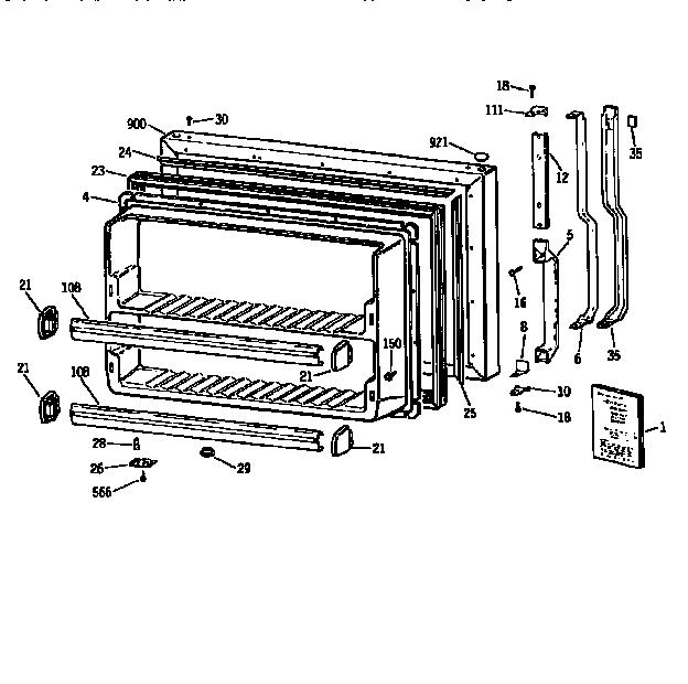 Freezer Door Diagram and Parts List for TBX18JATRAD  General Electric Refrigerator