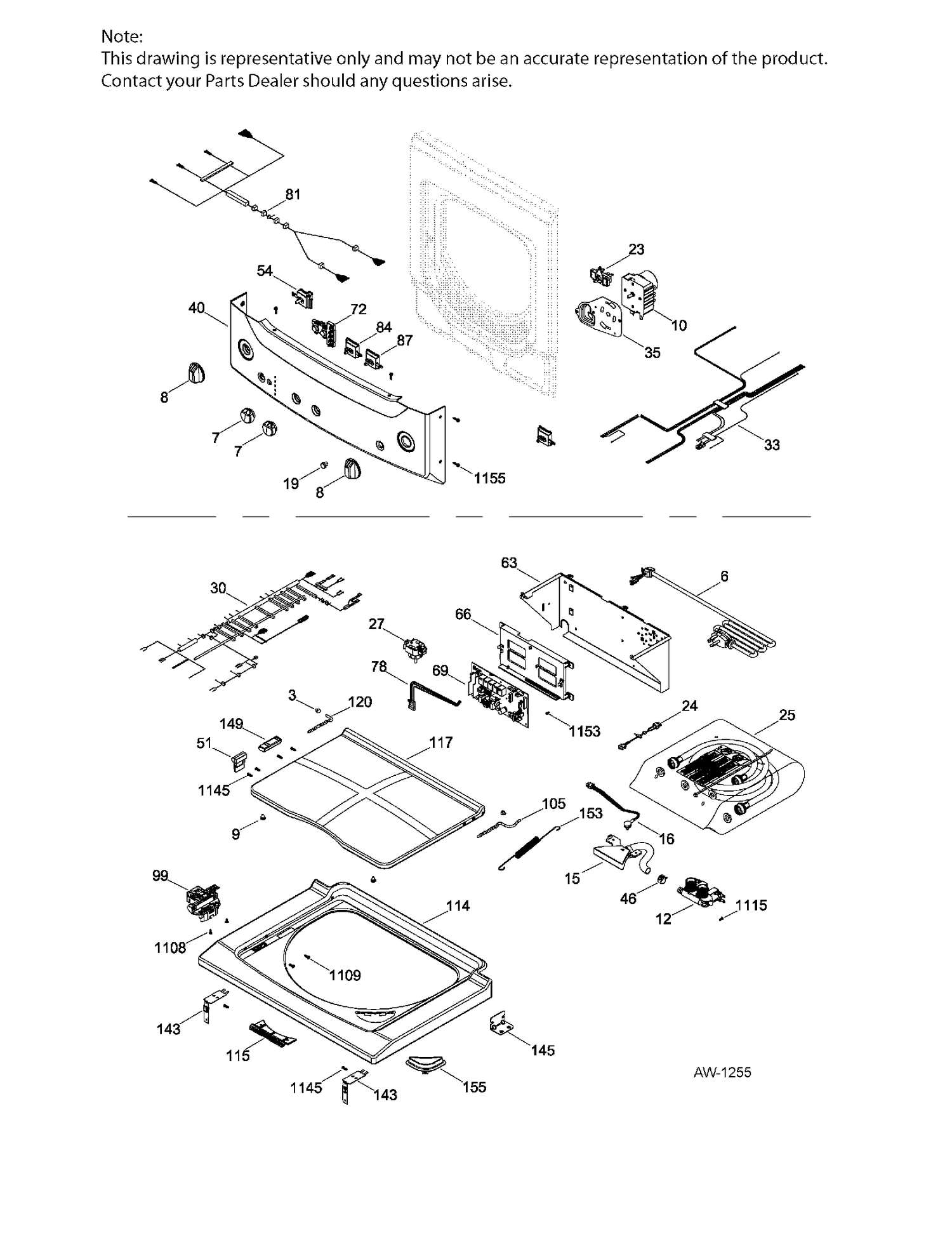 LID & CONTROLS Diagram and Parts List for GUAN275ED2WW  General Electric Dryer