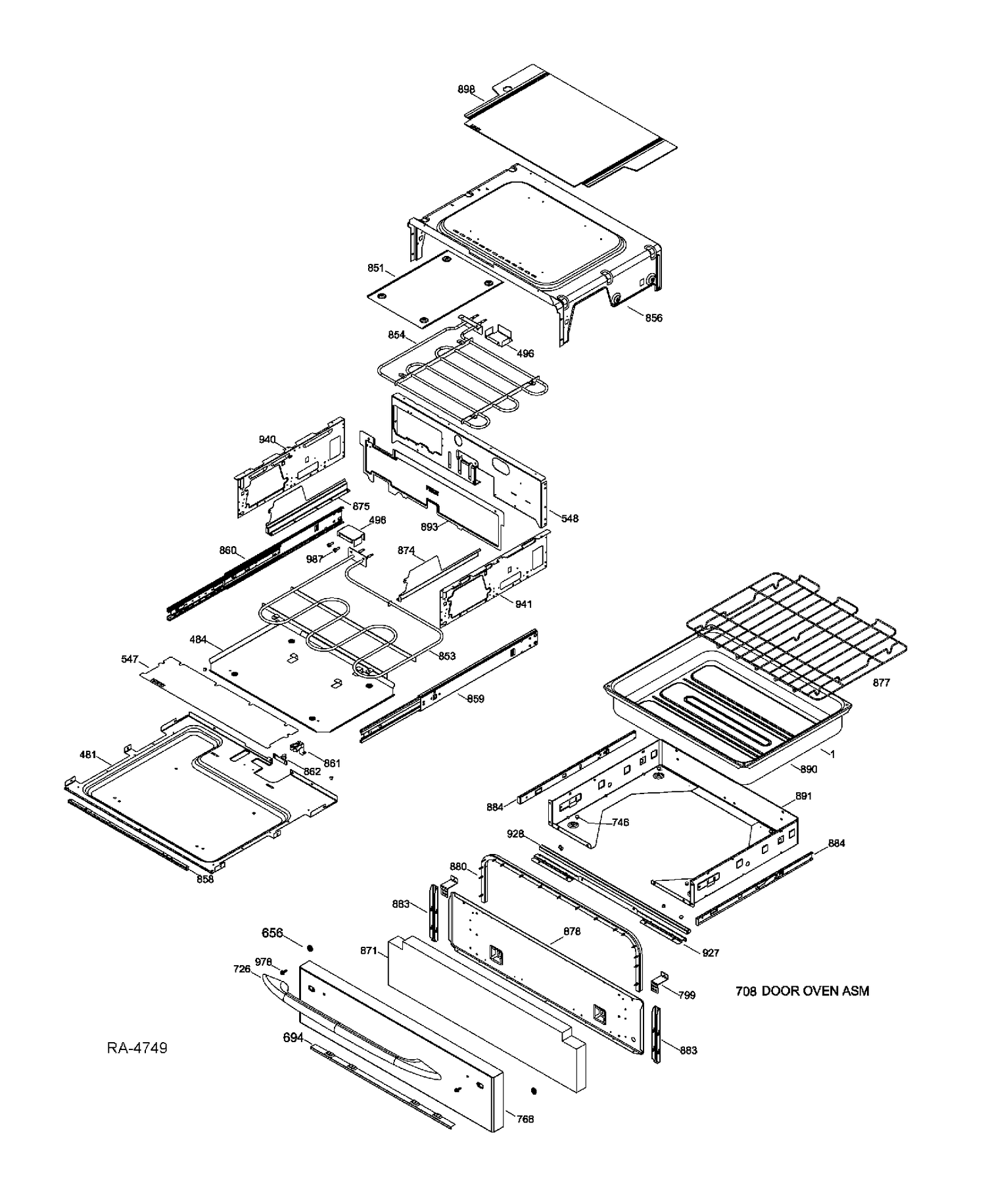 DRAWER PARTS Diagram and Parts List for PC2B930SET1SS  General Electric Range