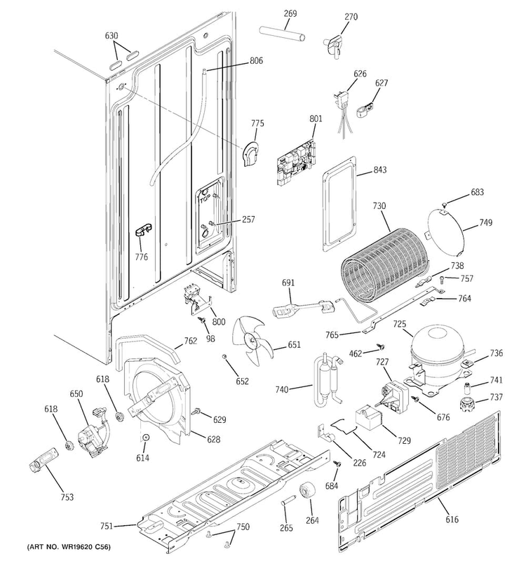 Sealed System & Mother Board Diagram and Parts List for HSS25GFTCCC  Hotpoint Refrigerator