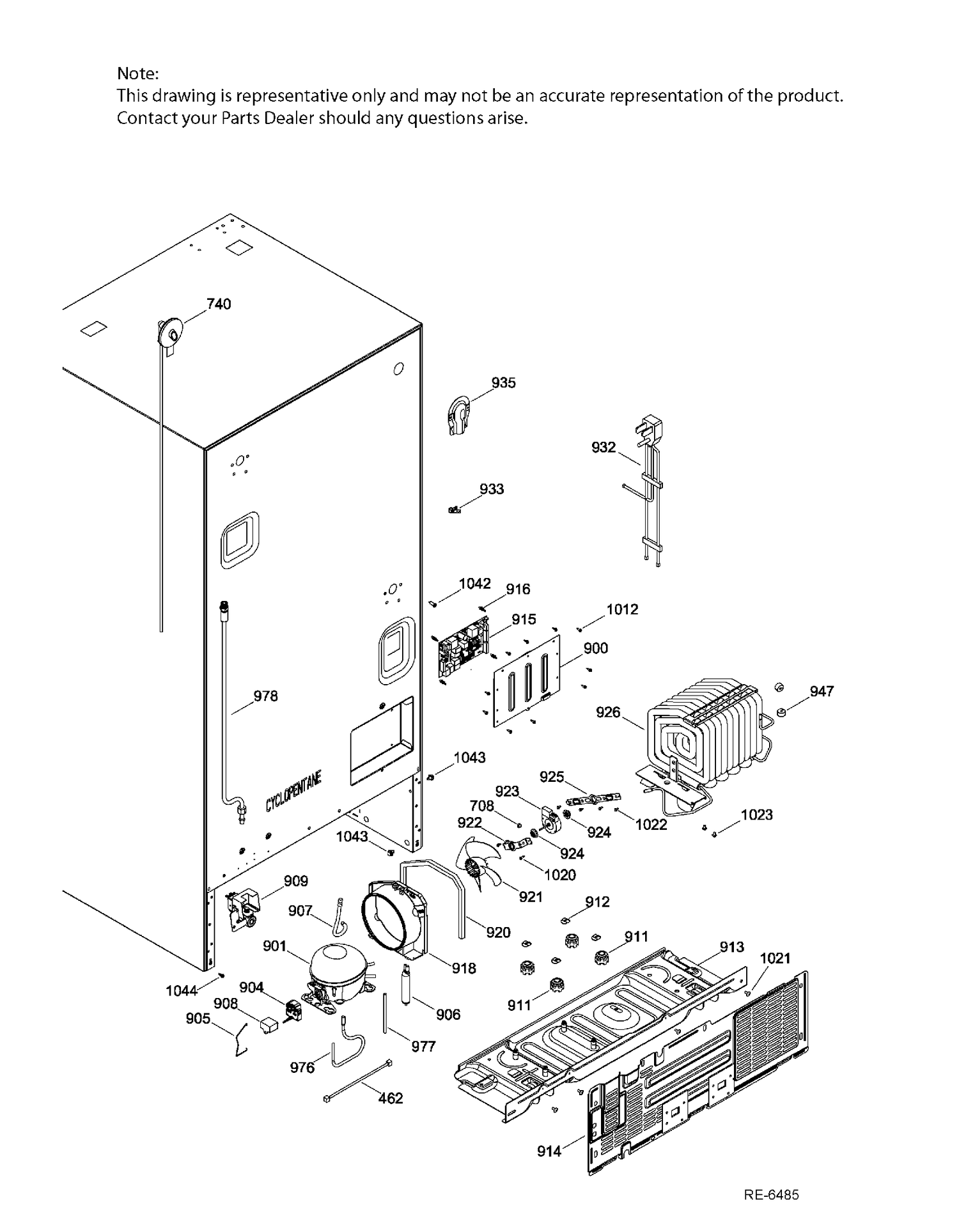 SEALED SYSTEM & MOTHERBOARD Diagram and Parts List for PFE24JGKAKWW  General Electric Refrigerator