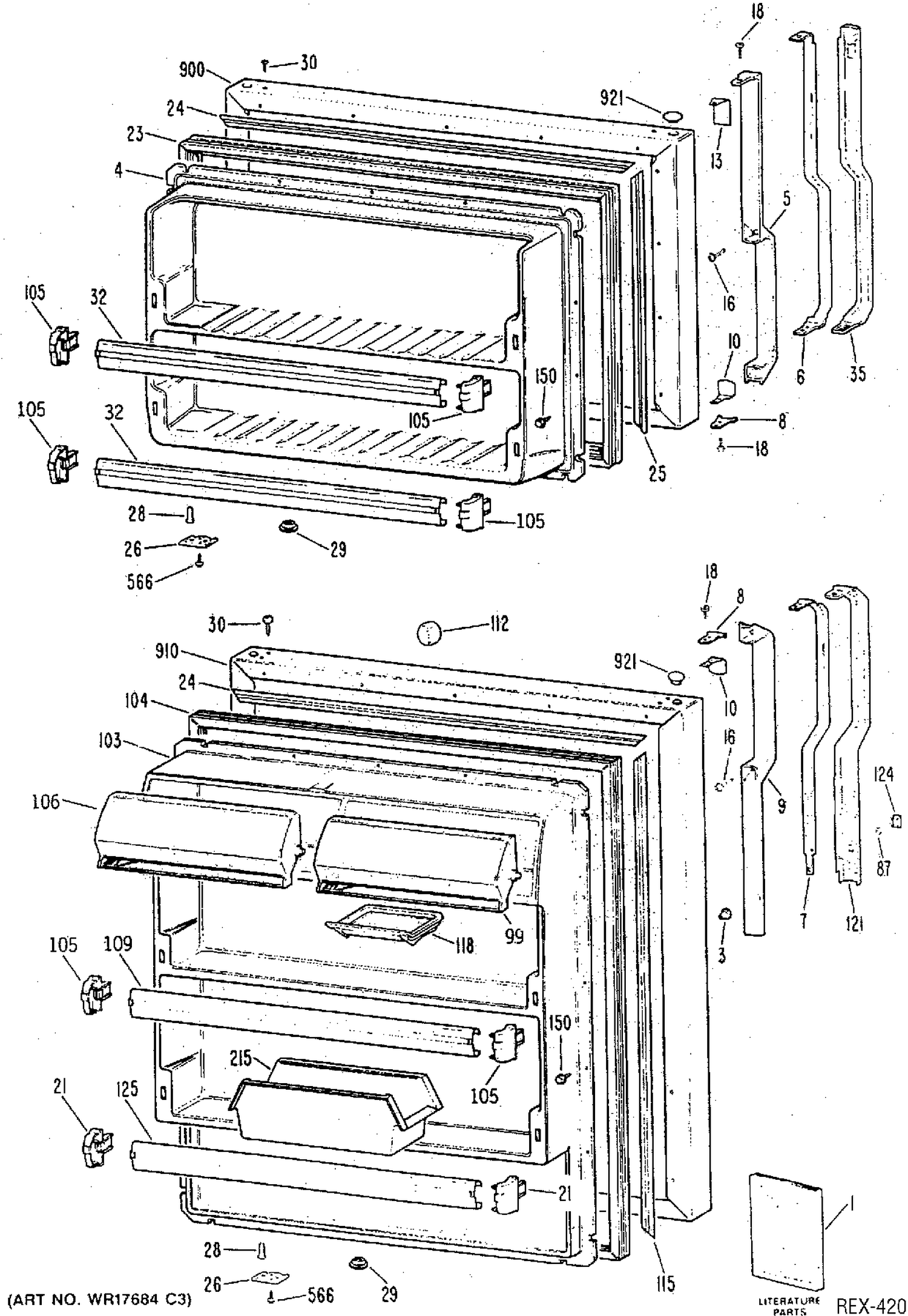 DOOR ASSEMBLY Diagram and Parts List for TBC18SPBRAD  General Electric Refrigerator