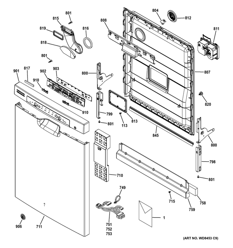 Escutcheon & Door Assembly Diagram and Parts List for GDF510PMD2MB  General Electric Dishwasher
