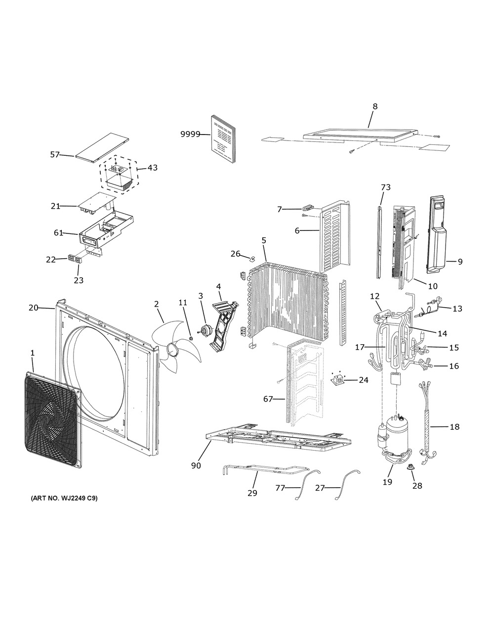 Room Air Conditioner Diagram and Parts List for ASH124PRDBB1  General Electric Air Conditioner