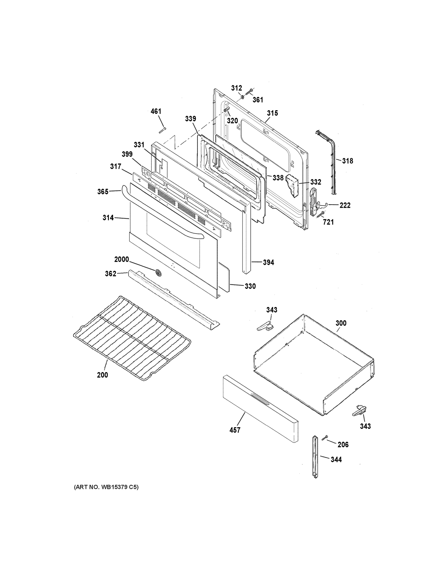 DOOR & DRAWER PARTS Diagram and Parts List for JBS27RK2SS  General Electric Range