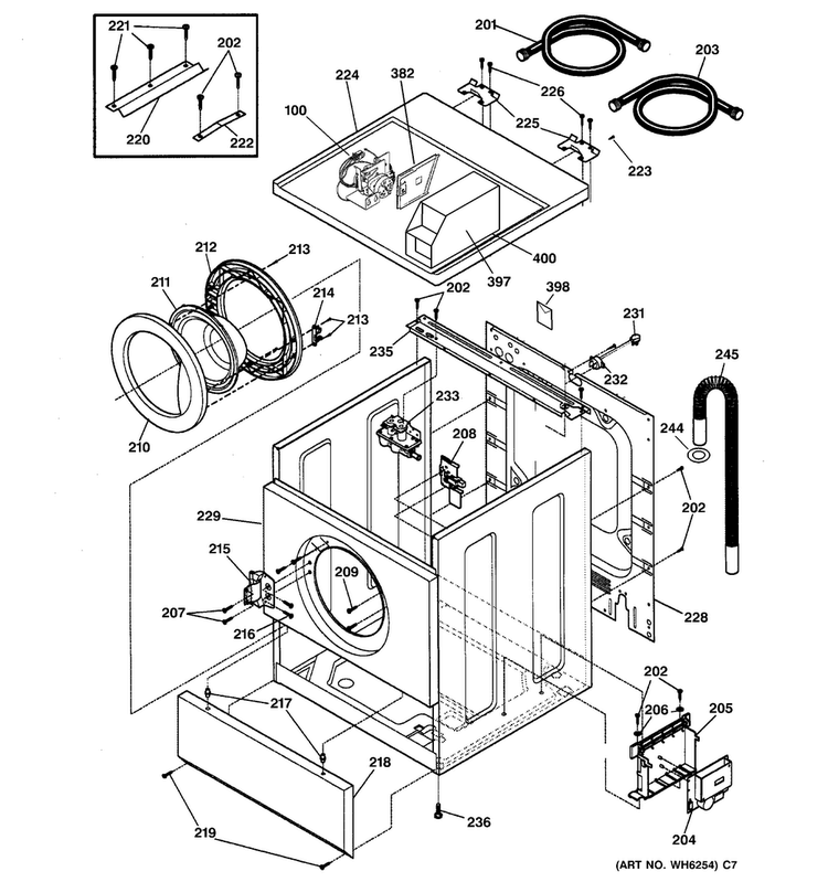 Cabinet, Door & Top Diagram and Parts List for WCCH404V1WW  General Electric Washer