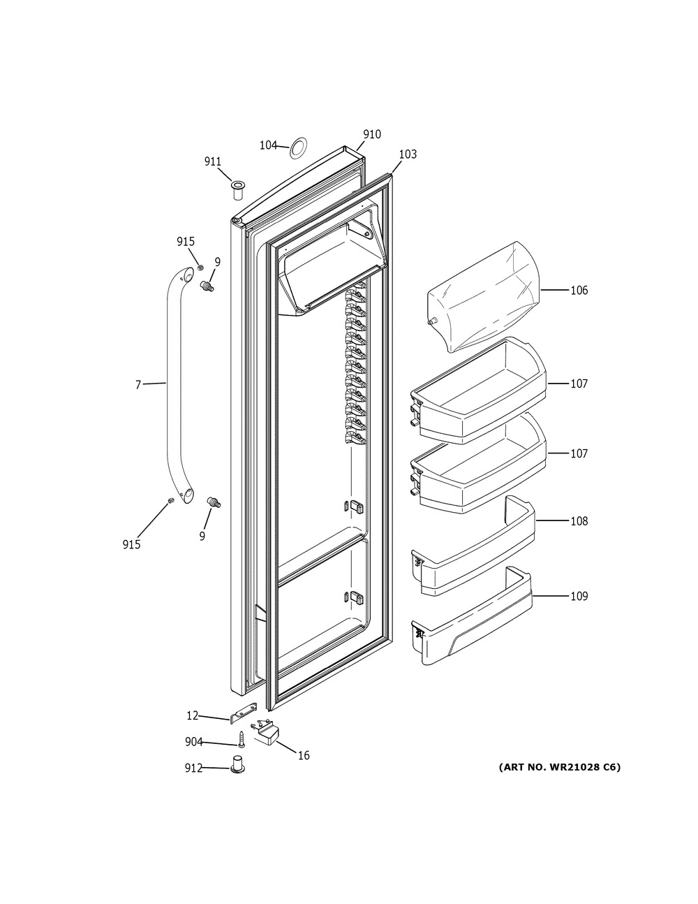 Fresh Food Door Diagram and Parts List for GSS25CSHLCSS  General Electric Refrigerator