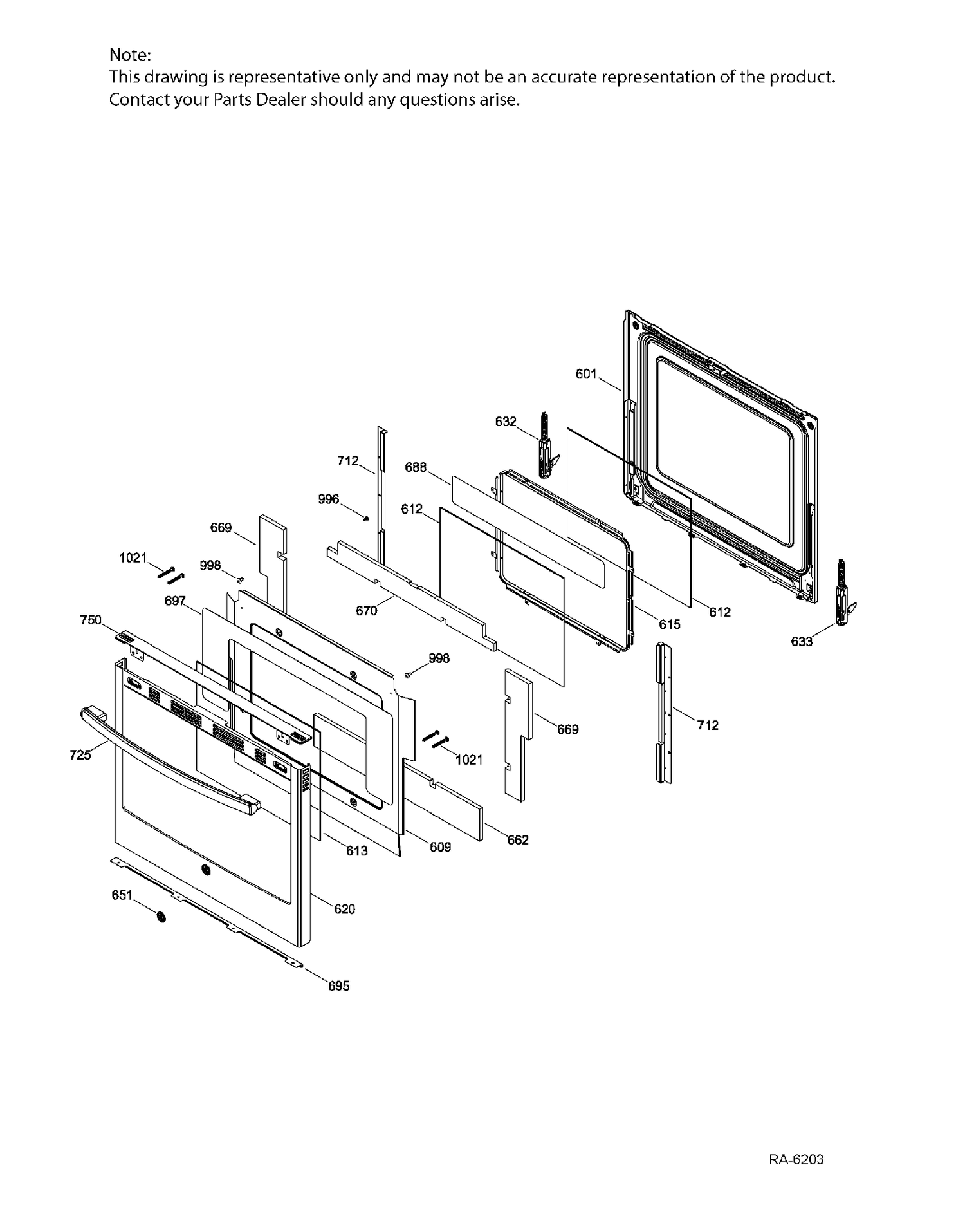 DOOR Diagram and Parts List for PCB985EK1ES  General Electric Range