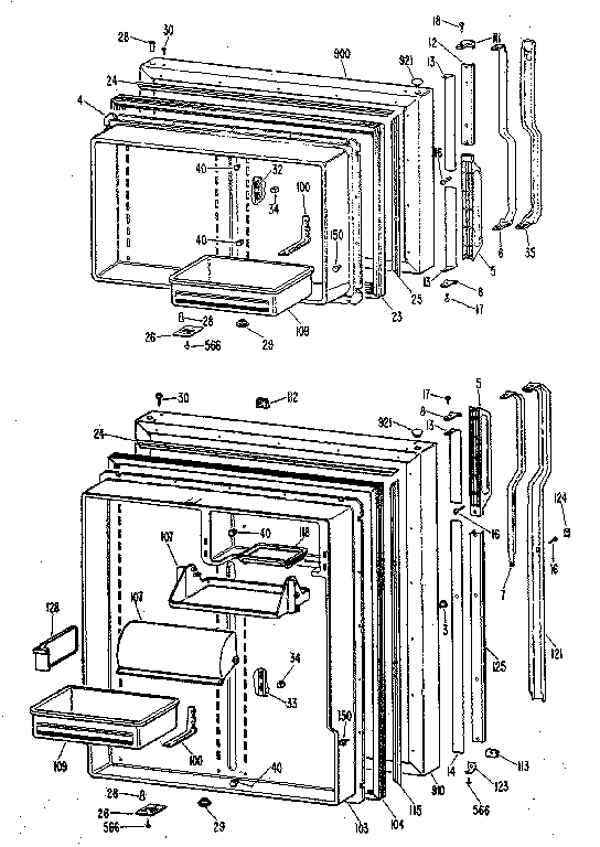 Doors Diagram and Parts List for TBX19ZKB  General Electric Refrigerator