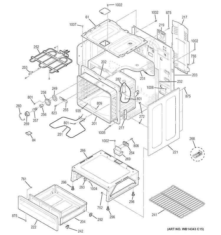 Body Parts Diagram and Parts List for JB250DF4WW  General Electric Range