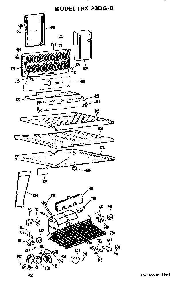 Unit Parts Diagram and Parts List for TBX23DGB  General Electric Refrigerator