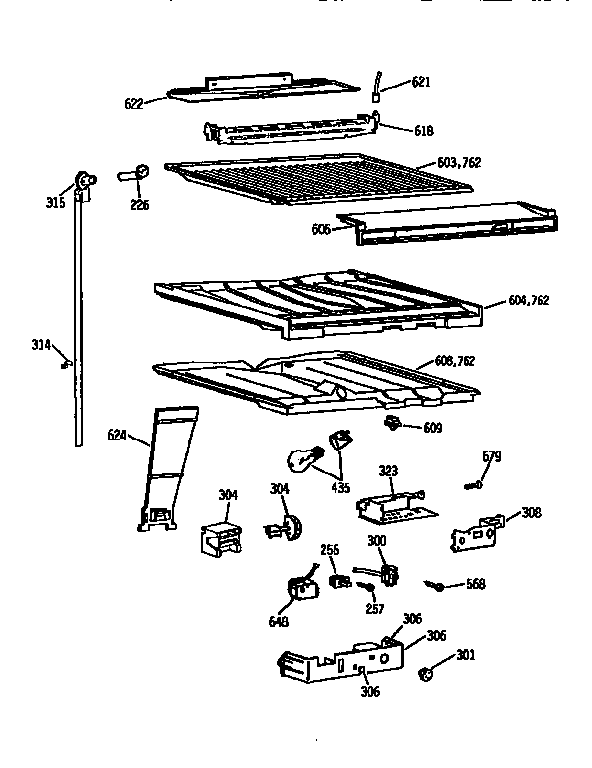 Compartment Separator Asm Diagram and Parts List for TBX25PCSLLA  General Electric Refrigerator