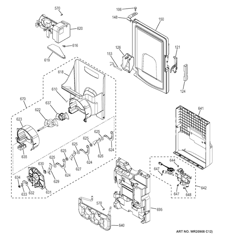 Ice Maker & Dispenser Diagram and Parts List for PFH28PSHDSS  General Electric Refrigerator