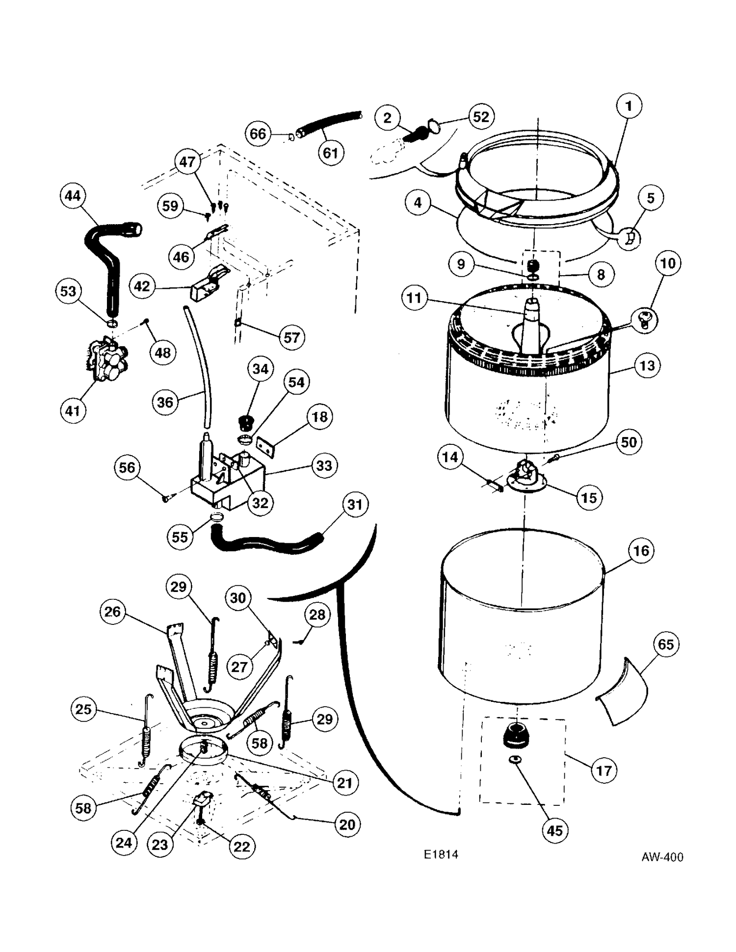 TUB & AGITATOR ASSEMBLY Diagram and Parts List for 51240-W0  General Electric Washer
