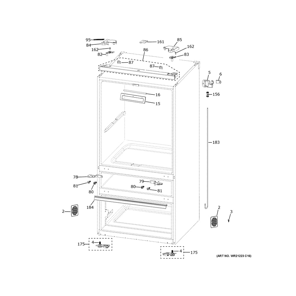Case Parts Diagram and Parts List for CXE22DM5PFS5  General Electric Refrigerator