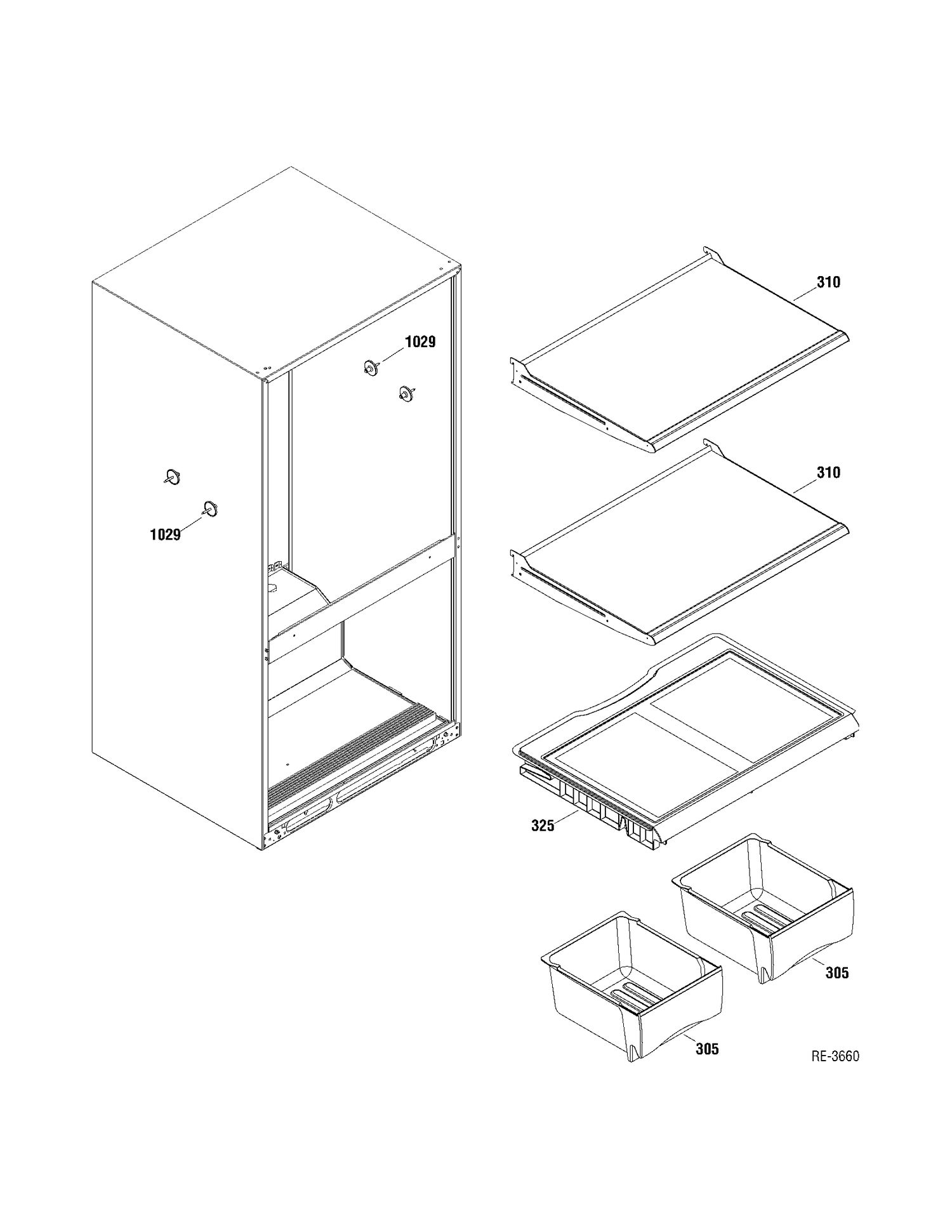 FF SHELVES Diagram and Parts List for GBRS0FAYARBS  General Electric Refrigerator