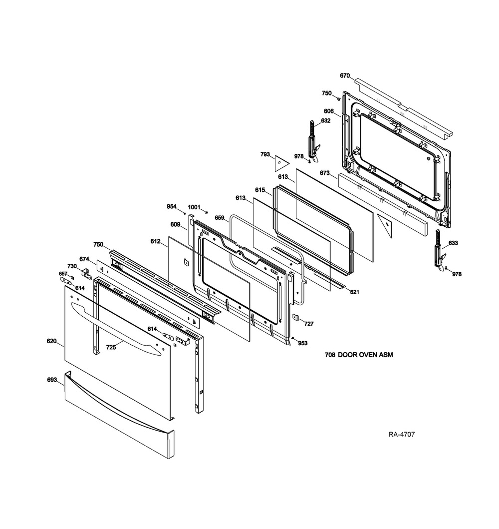 Door Parts Bottom Diagram and Parts List for ZBD8920PSS  General Electric Range