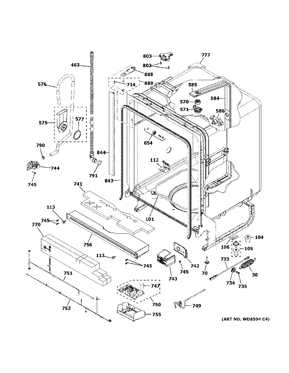 Body parts 1 Diagram and Parts List for GDF640HFM5DS  General Electric Dishwasher