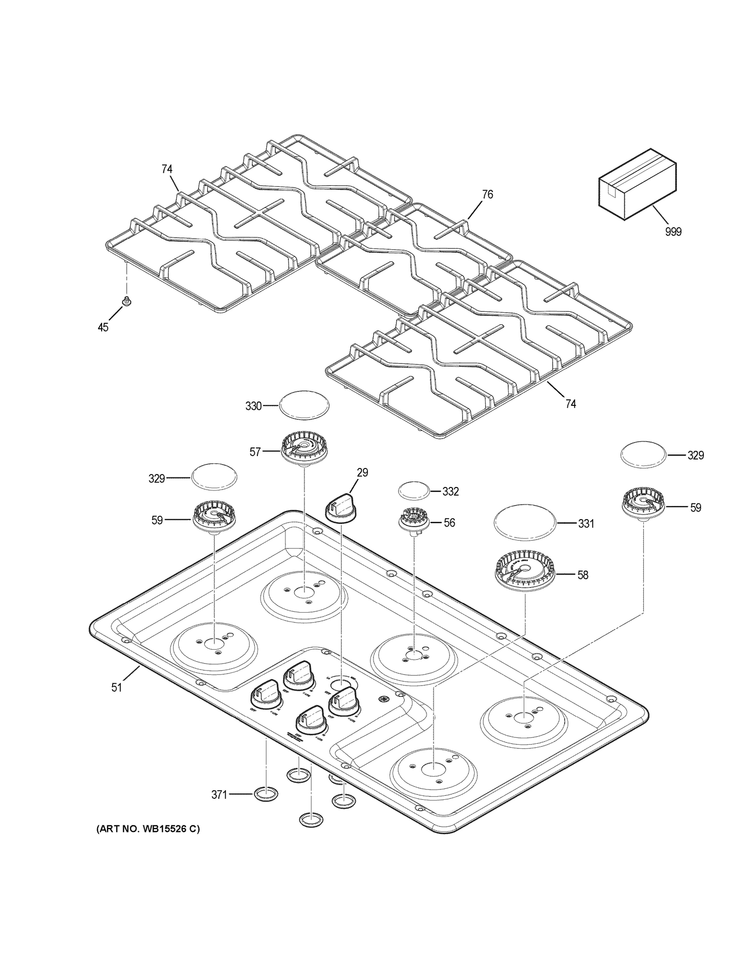 CONTROL PANEL & COOKTOP Diagram and Parts List for JGP3036DL1WW  General Electric Cooktop