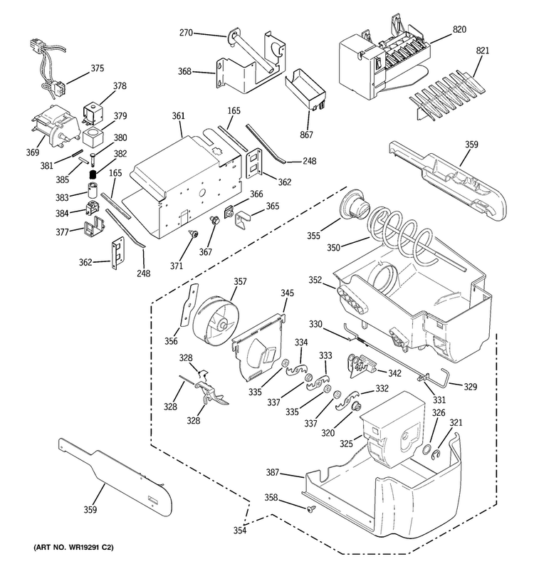 Ice Maker & Dispenser Diagram and Parts List for PSC23NGPACC  General Electric Refrigerator