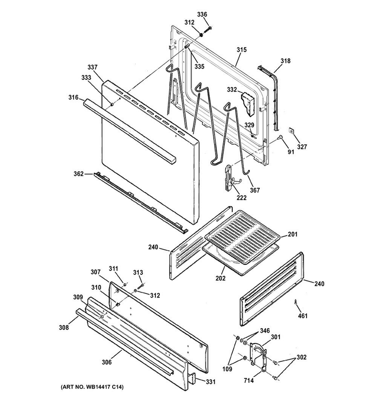 Door & Drawer Parts Diagram and Parts List for RGB508PET4CT  Hotpoint Range
