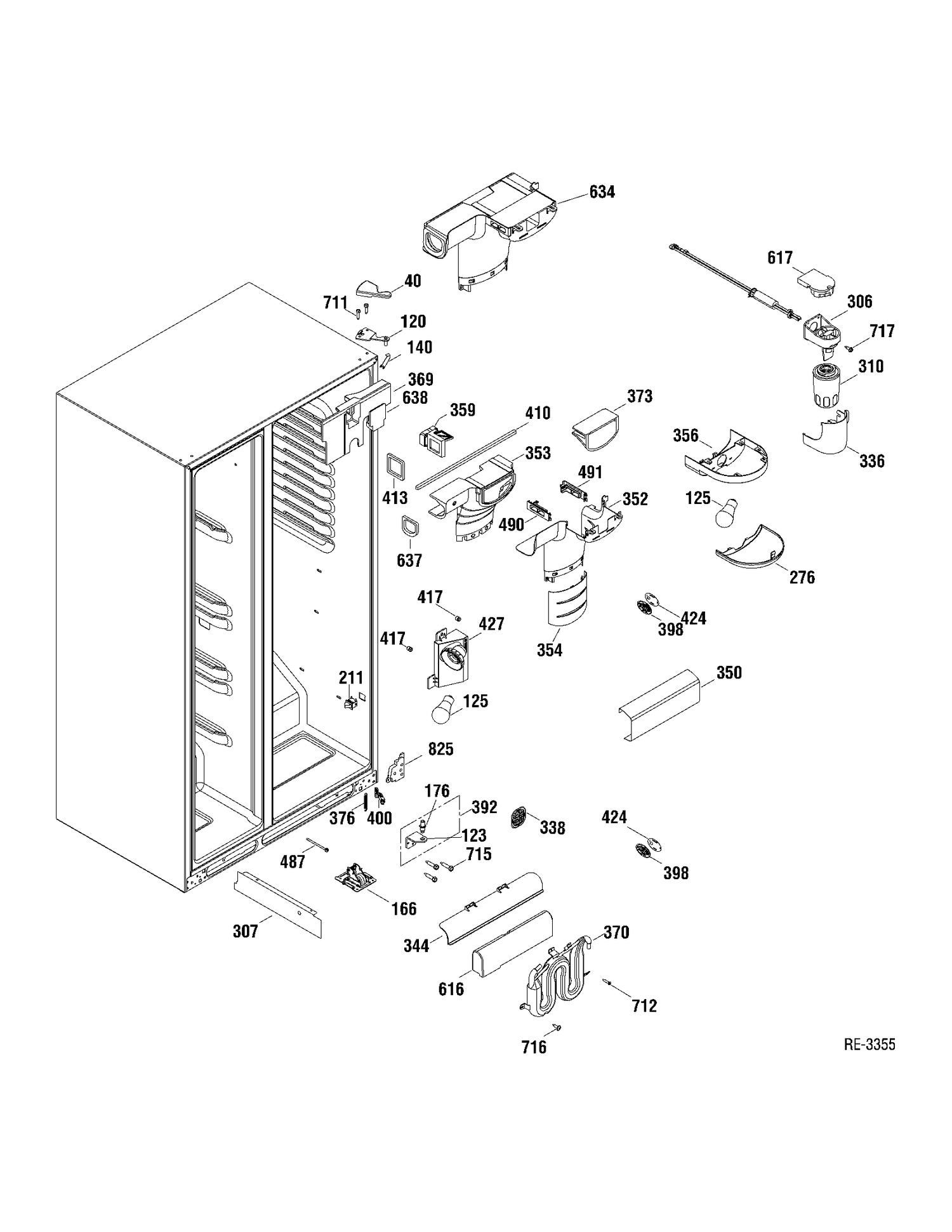 FF SECTION Diagram and Parts List for DSRS5KGXAFGS  General Electric Refrigerator