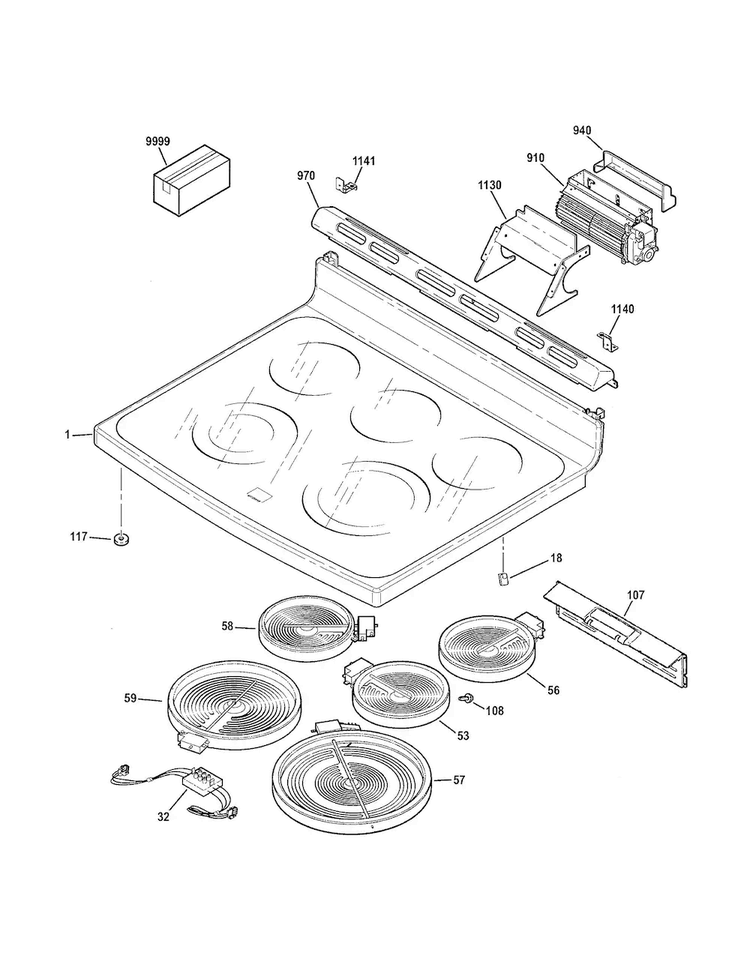 Cooktop Diagram and Parts List for CS975SD2SS  General Electric Range