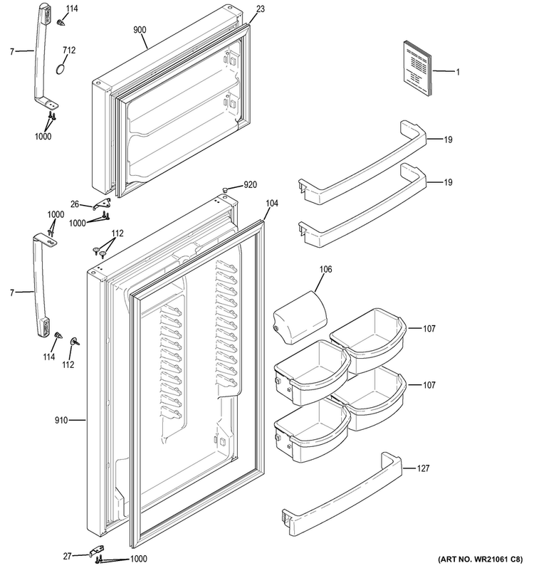 Doors Diagram and Parts List for GIE18HSHGRSS  General Electric Refrigerator