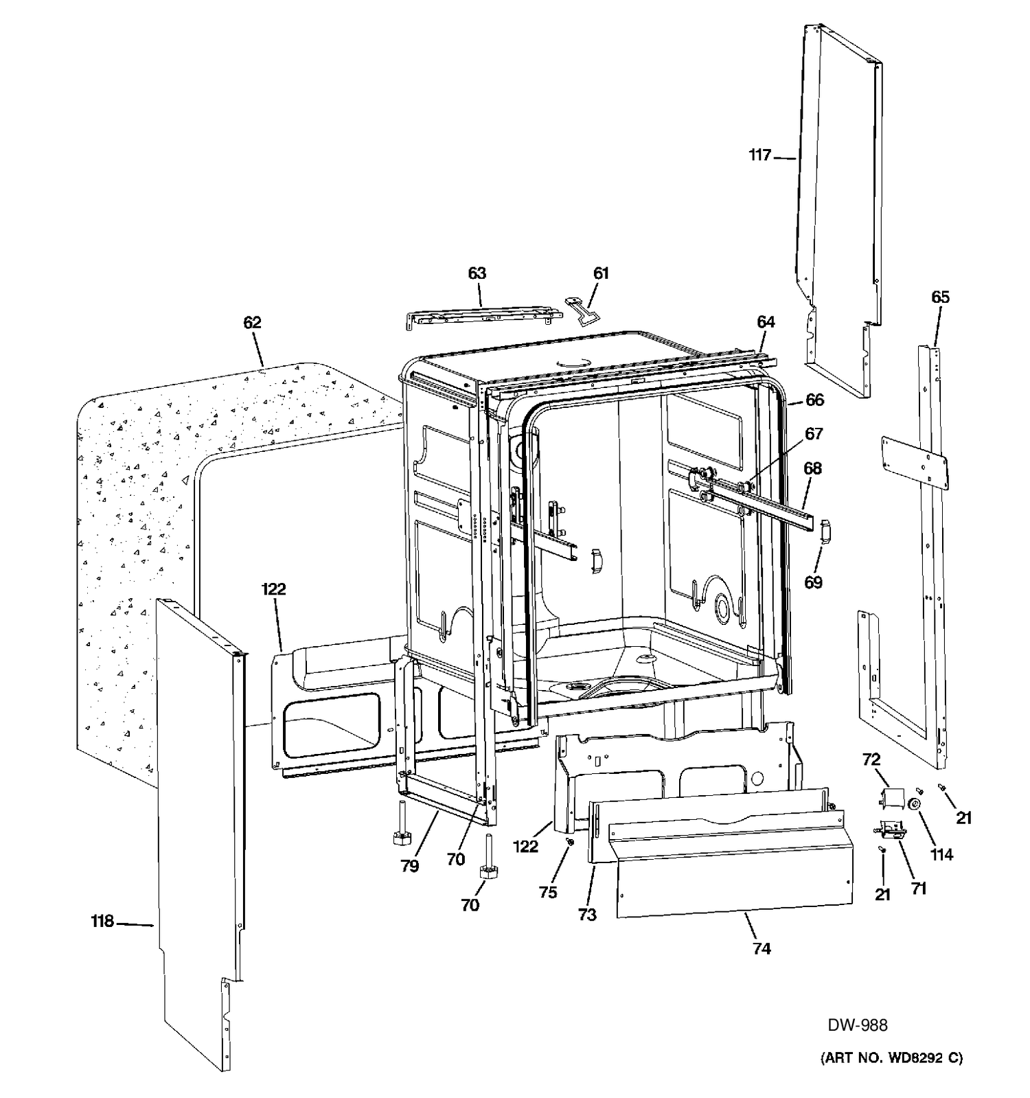 BODY PARTS Diagram and Parts List for ZBD1850N02II  General Electric Dishwasher