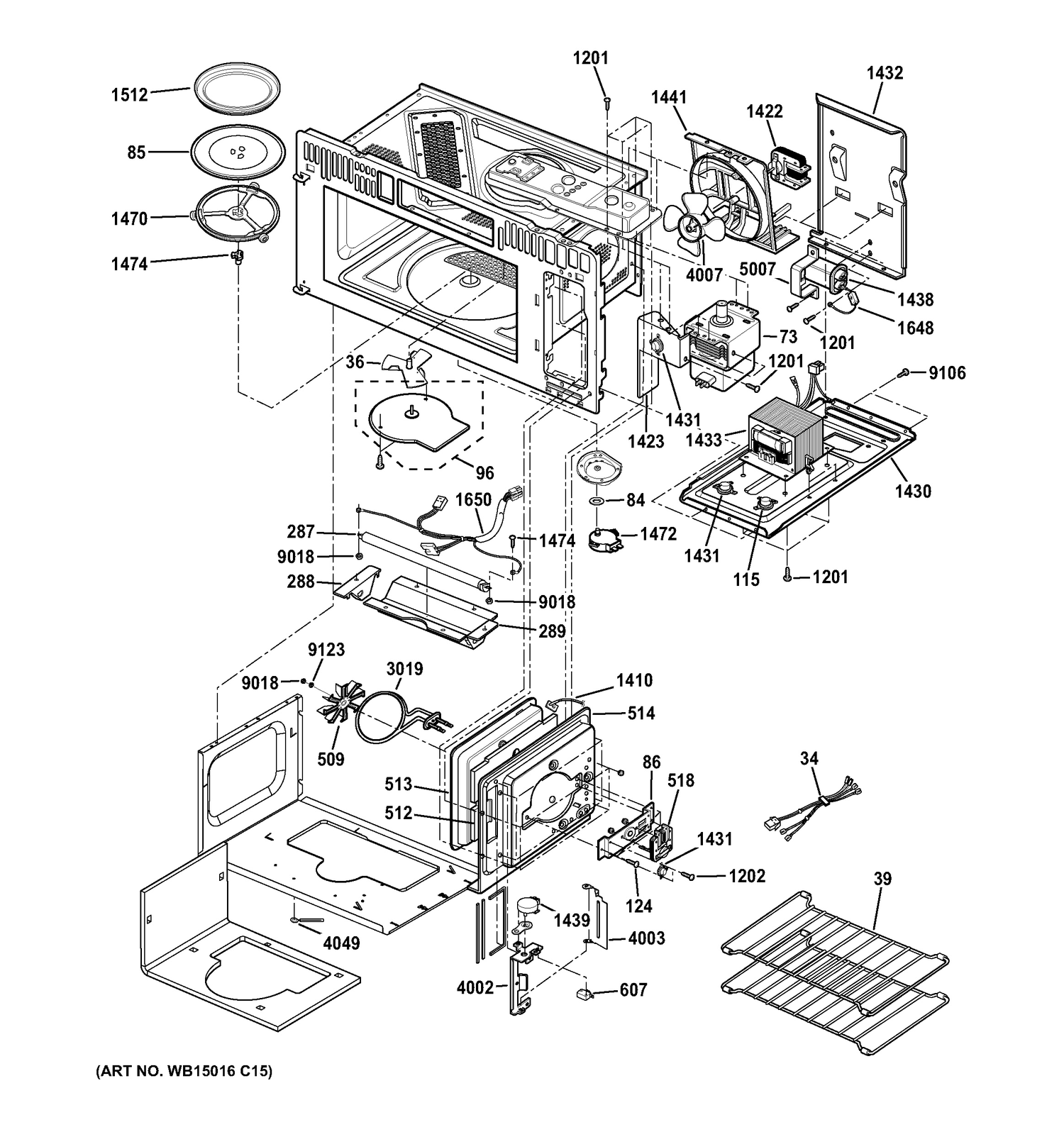 INTERIOR PARTS 1 Diagram and Parts List for ZSA1201J1SS  General Electric 