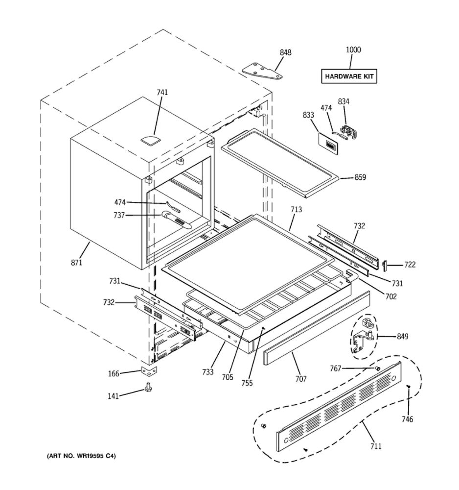 Cabinet And Shelves 1 Diagram and Parts List for ZIBI240PAII  General Electric Wine and Beverage Cooler