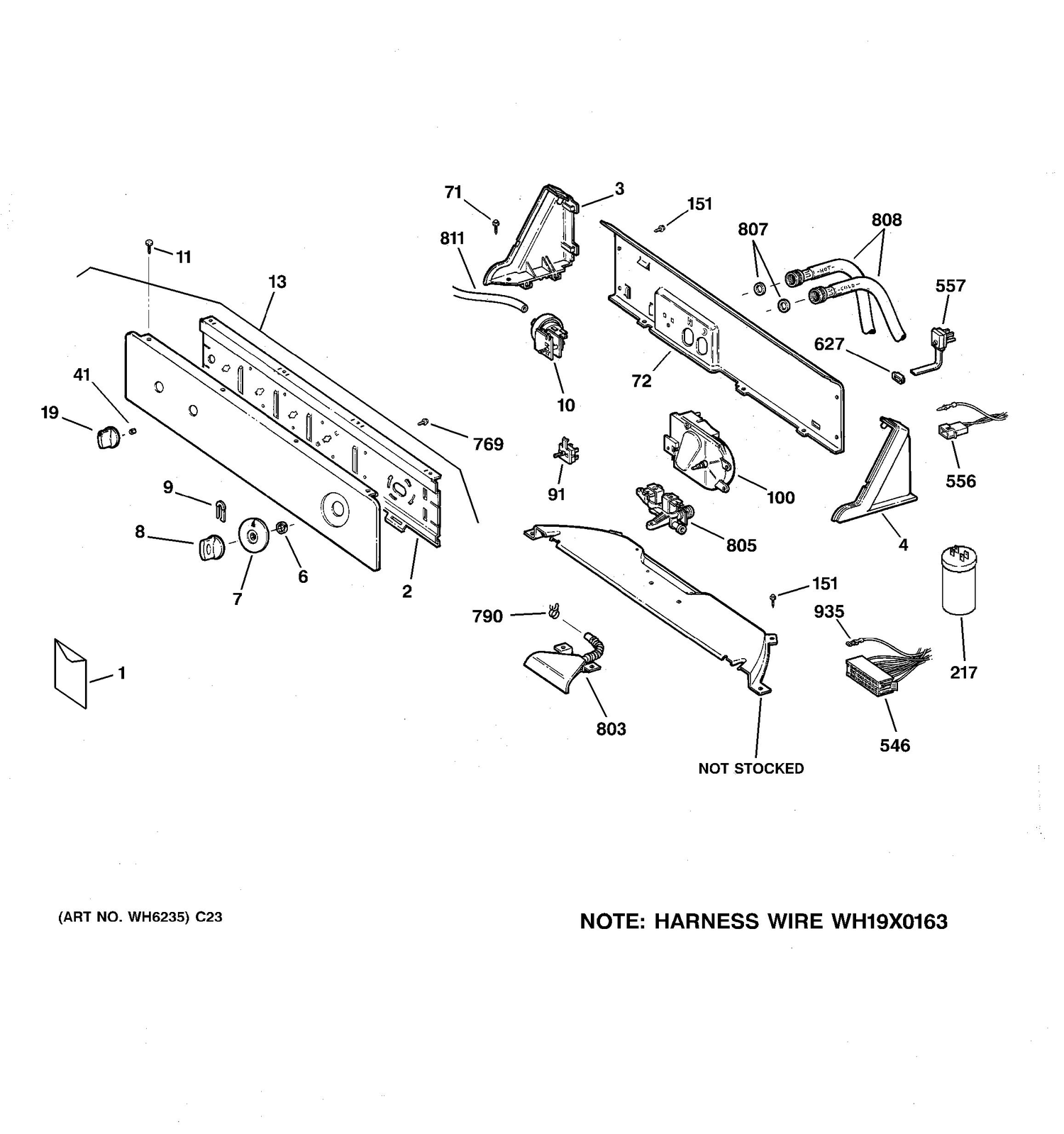 CONTROLS & BACKSPLASH Diagram and Parts List for KNSR3130B2WW  General Electric Washer
