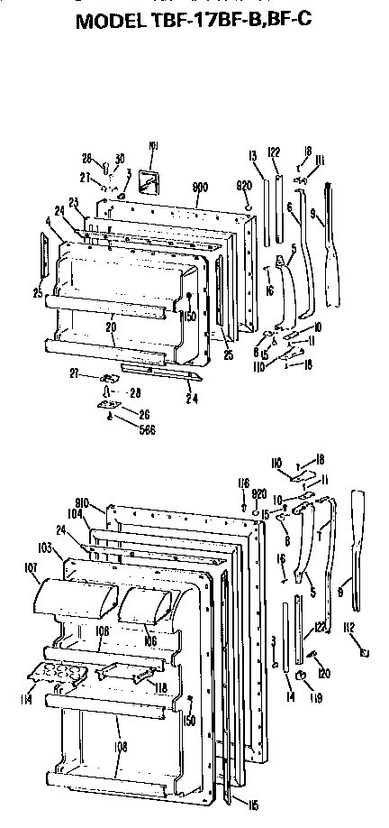 Doors Diagram and Parts List for TBF17BFC  General Electric Refrigerator