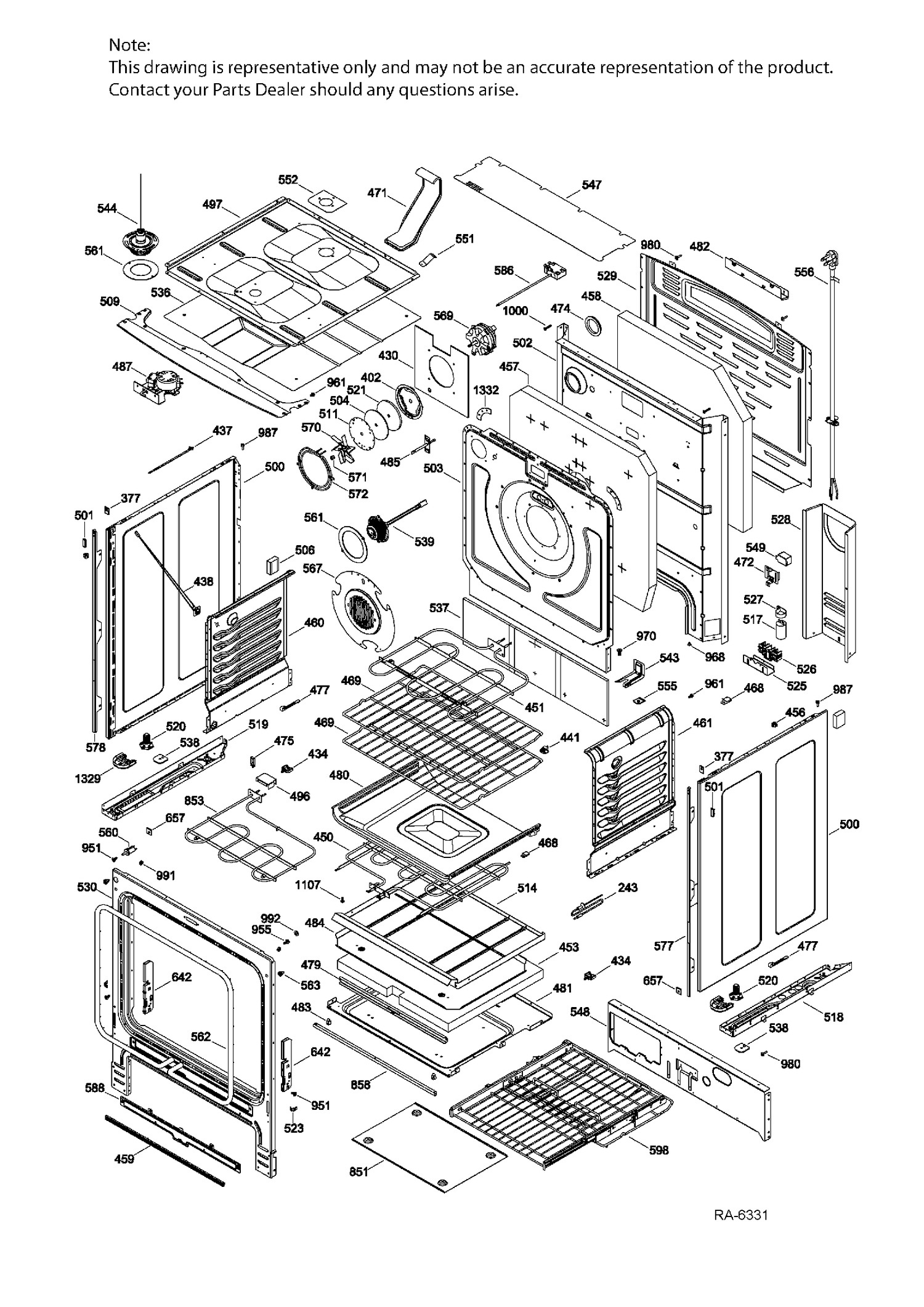 BODY PARTS Diagram and Parts List for PCB980SF3SS  General Electric Range