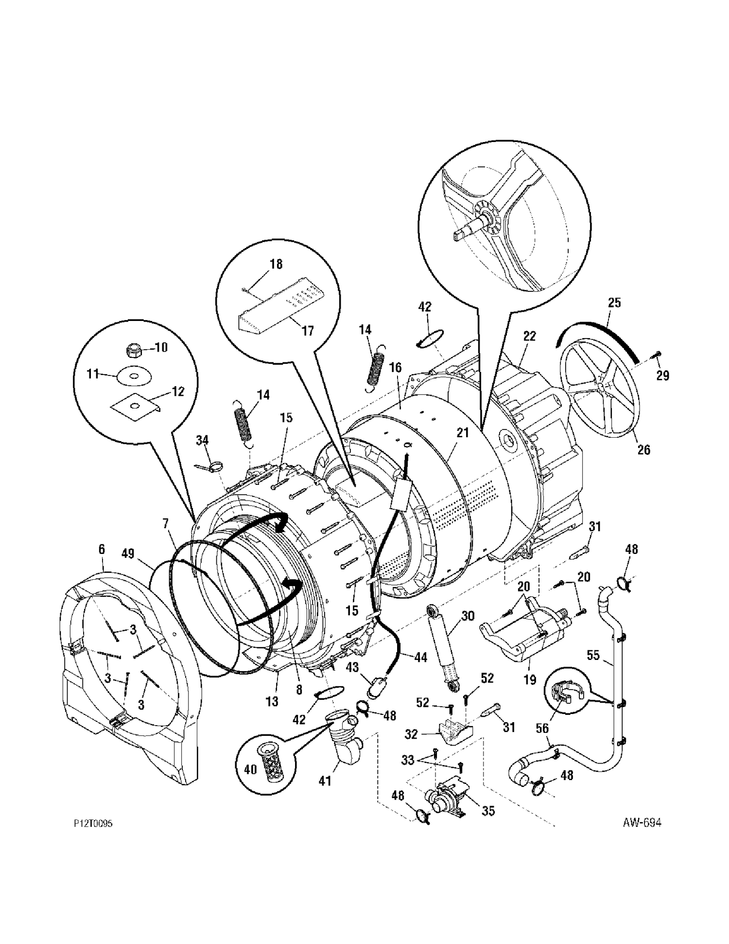TUB & MOTOR Diagram and Parts List for GCRH410H0WW  General Electric Washer