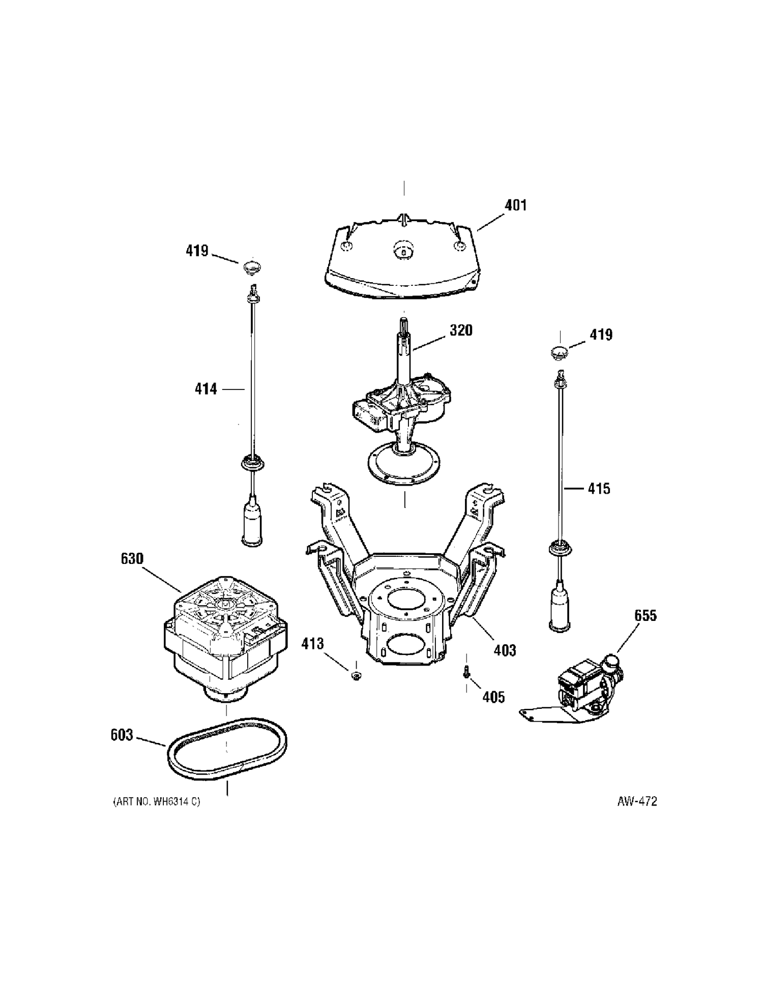 MECHANISM Diagram and Parts List for 56241B2WW  General Electric Washer