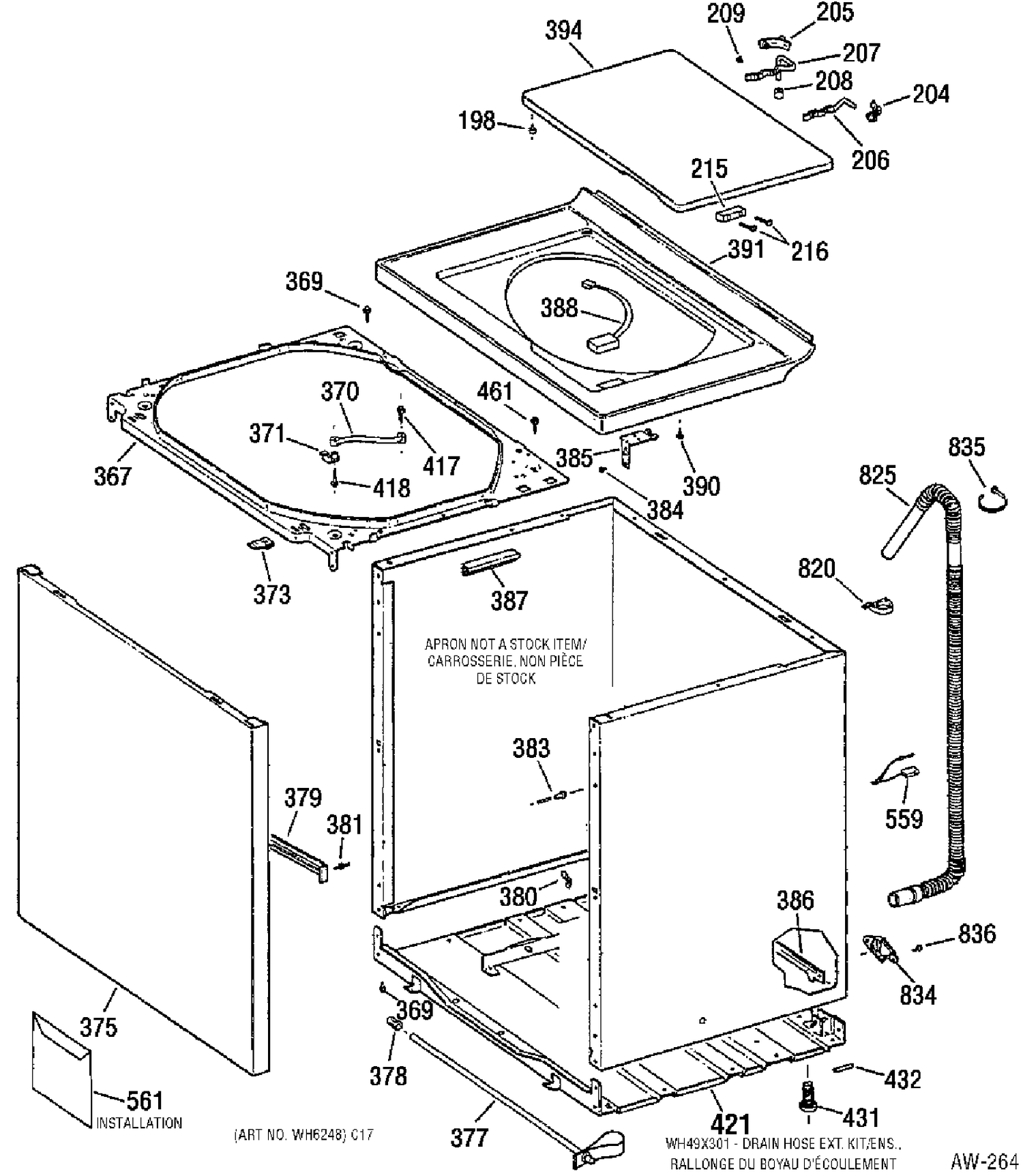 CABINET Diagram and Parts List for MNXR1070A0WW  General Electric Washer