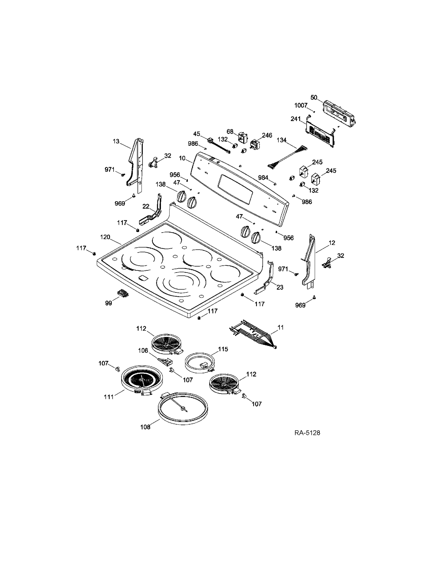 CONTROL PANEL & COOKTOP Diagram and Parts List for PCB905SV1SS  General Electric Range