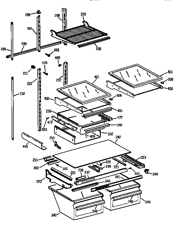 Shelf Parts Diagram and Parts List for TBX22PRYFFWW  General Electric Refrigerator
