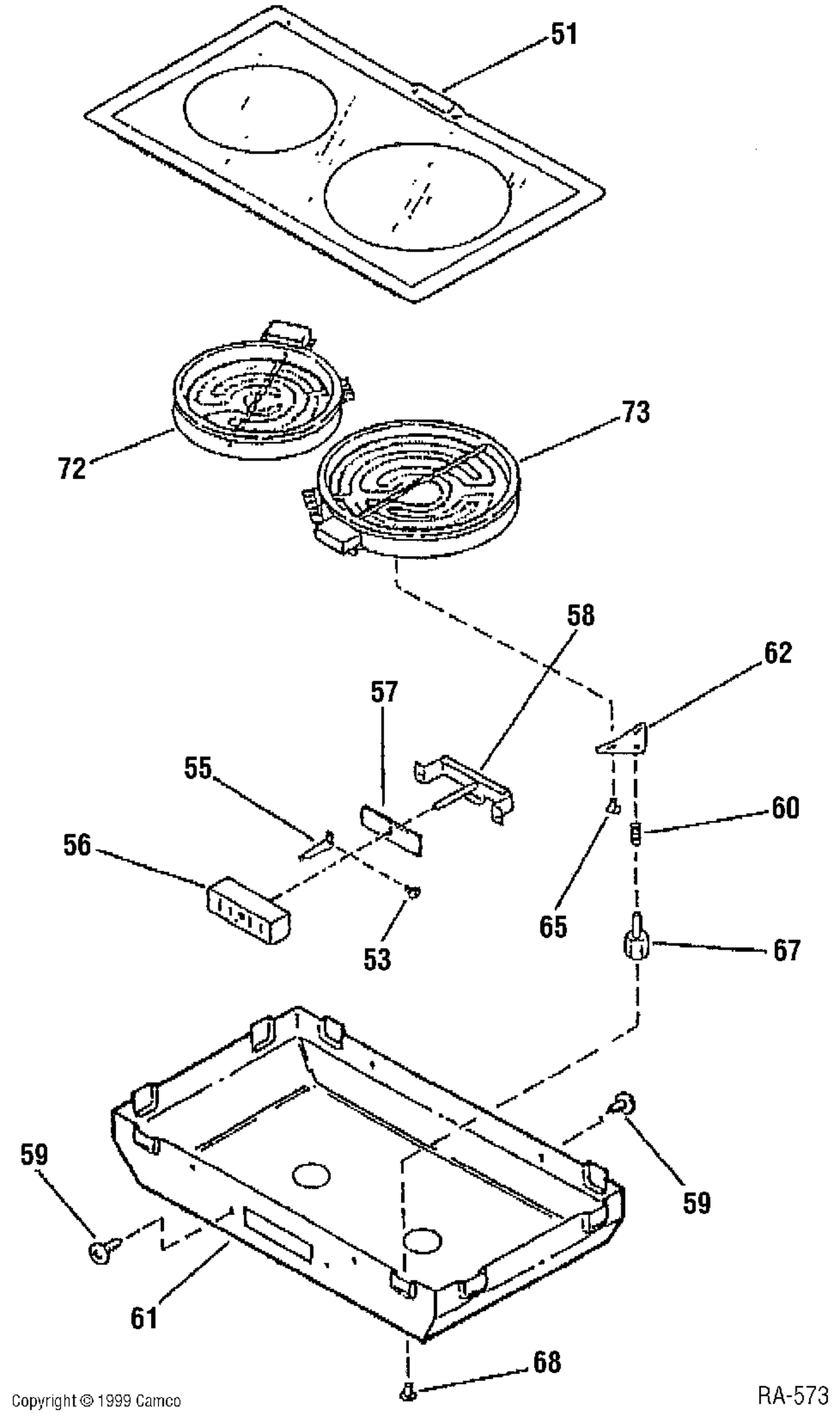 COOKTOP GROUP Diagram and Parts List for JXDR50V1WC  General Electric Range