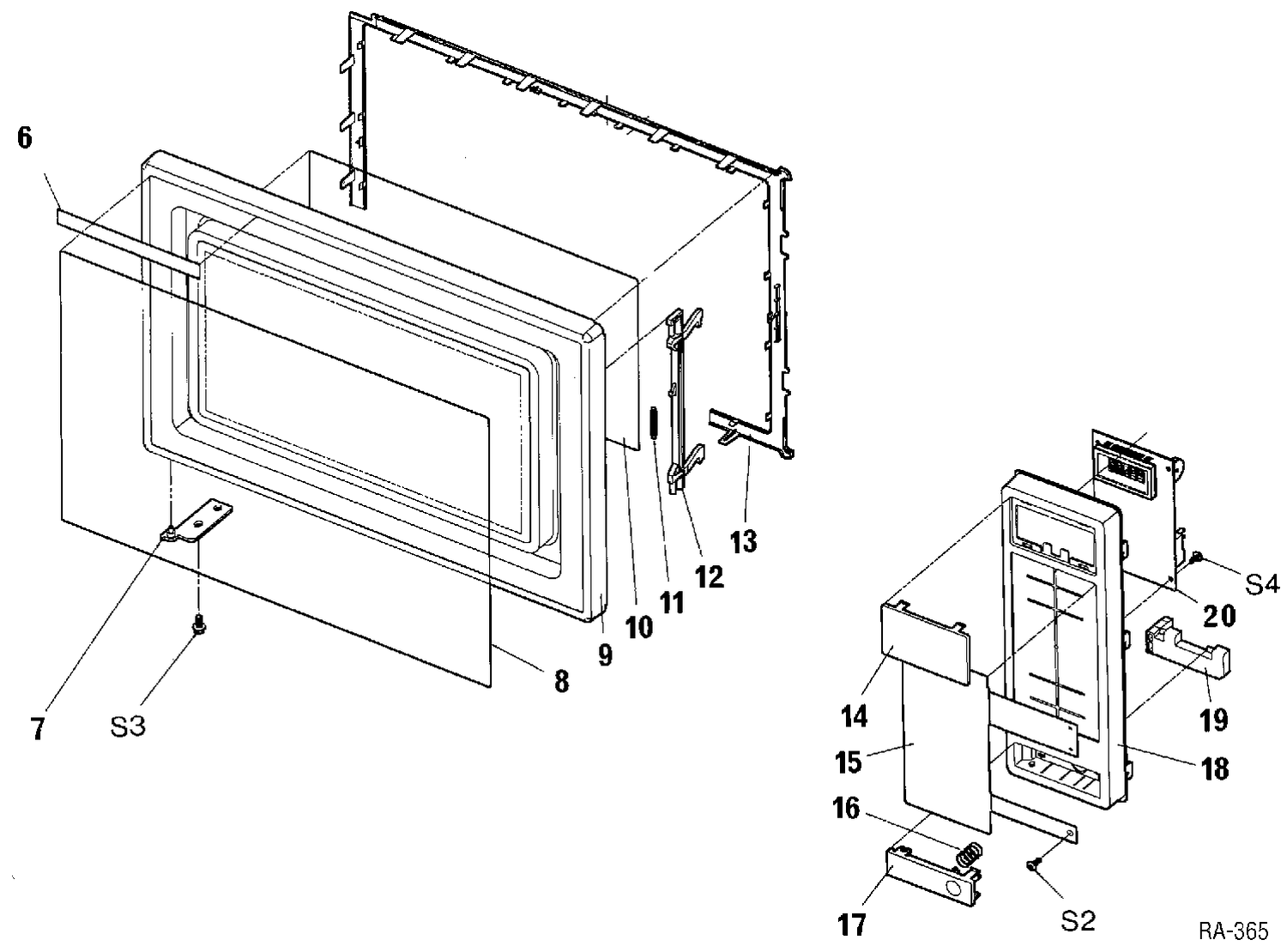 CASE, DOOR & CONTROLS Diagram and Parts List for GSC1482WK01  General Electric Microwave