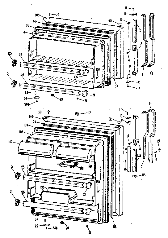 Doors Diagram and Parts List for TBX21KKB  General Electric Refrigerator