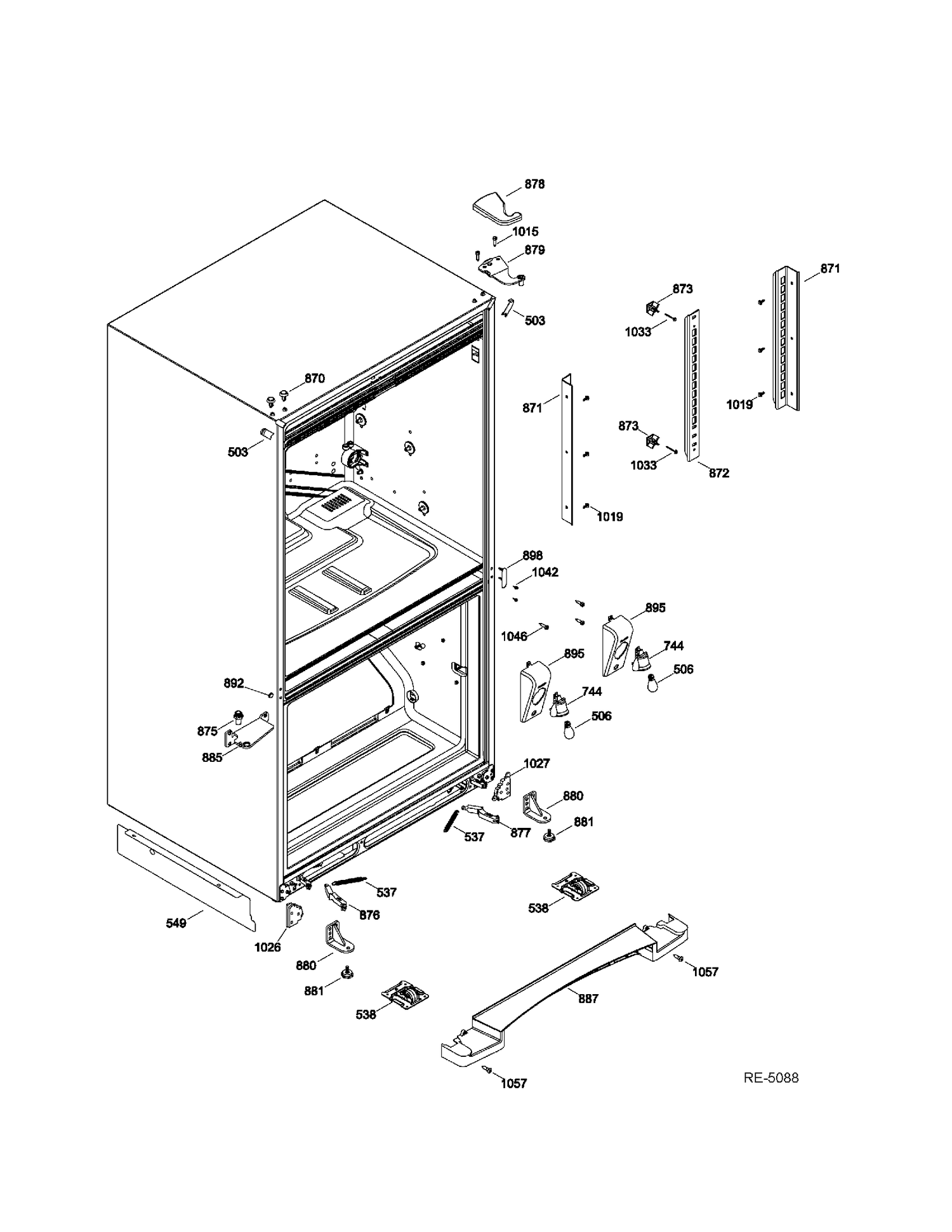 HINGE PARTS Diagram and Parts List for PDRS0MBYIRSS  General Electric Refrigerator